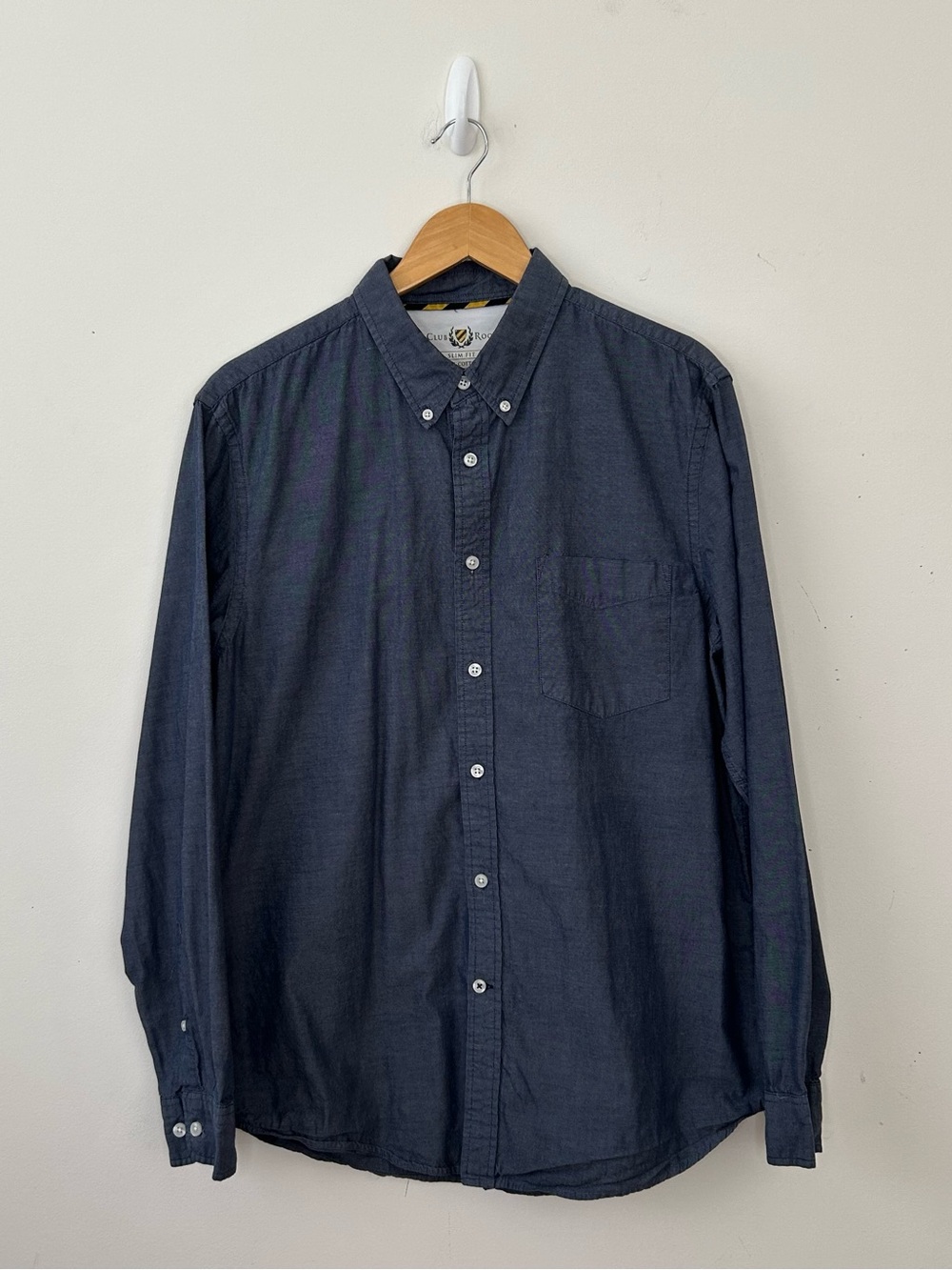 Club Room Button Down Large Mens Blue Chambray Cotton Long Sleeve Casual Shirt